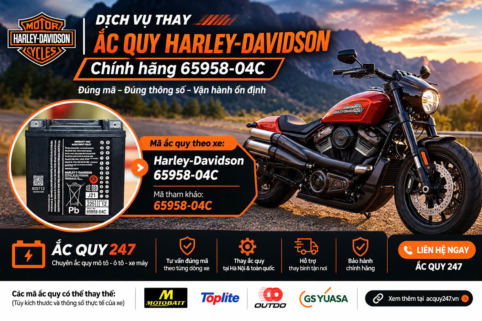 dịch vụ thay ắc quy xe Harley Davidson chuy&ecirc;n nghiệp