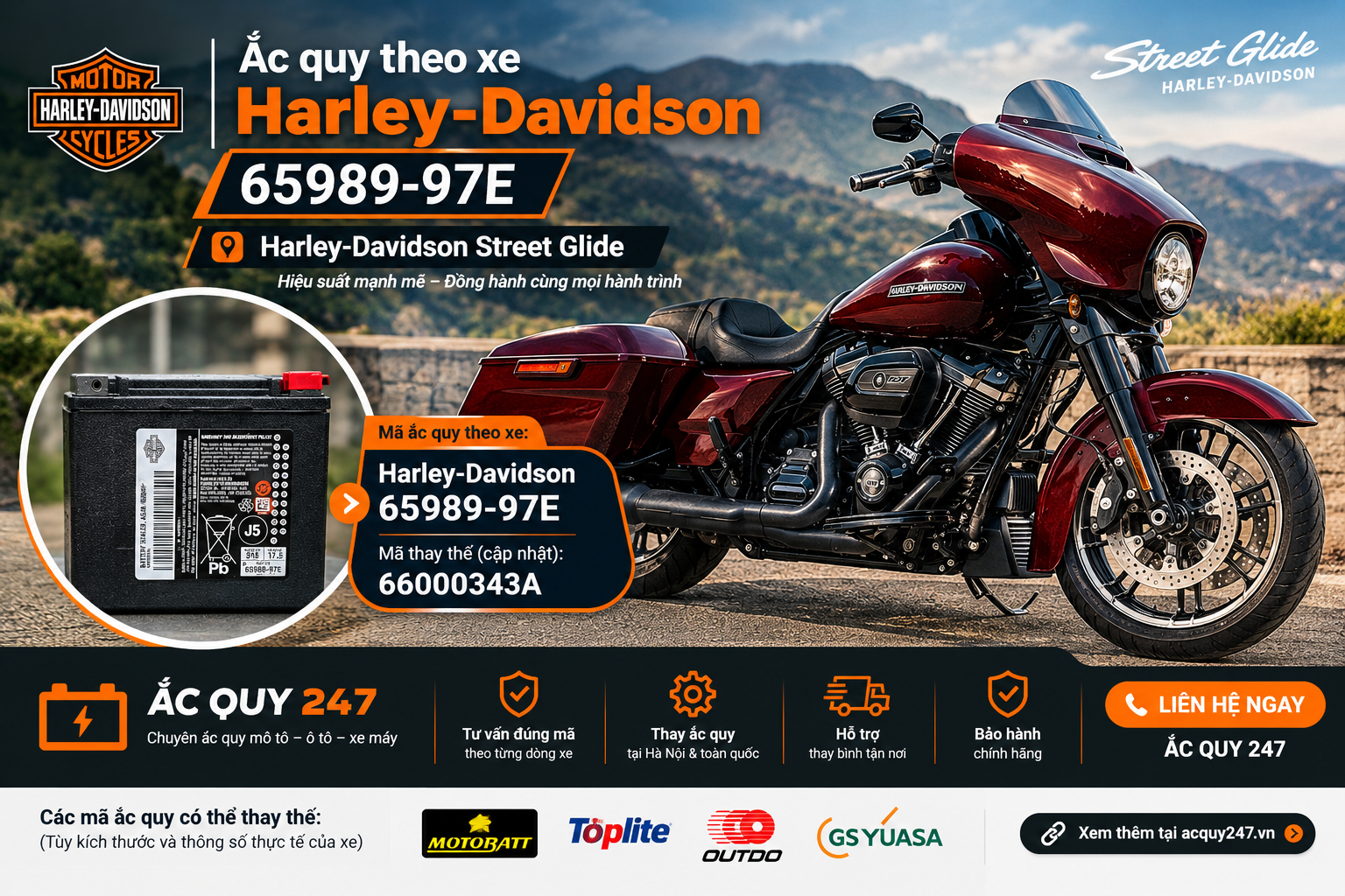 ắc quy theo xe Harley Davidson Street Glide