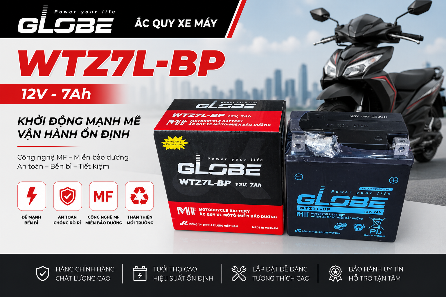 ắc quy xe m&aacute;y globe 7ah